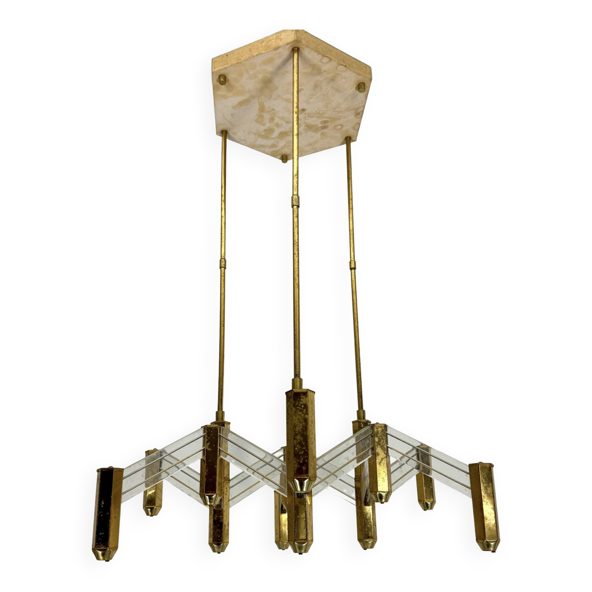 Vintage Italian brass and perspex chandelier by Zeroquattro from 70s