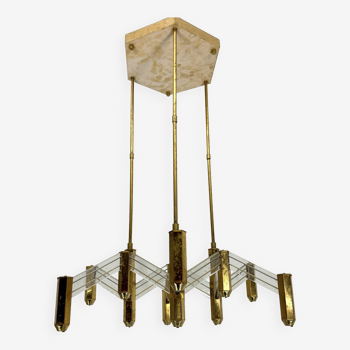 Vintage Italian brass and perspex chandelier by Zeroquattro from 70s