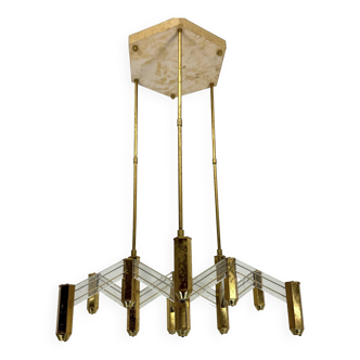 Vintage Italian brass and perspex chandelier by Zeroquattro from 70s