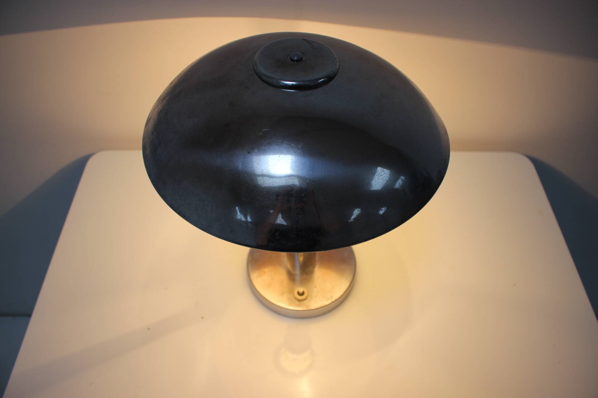 1930s Art Deco Chrome Plated Mushroom Table Lamp, Czechoslovakia