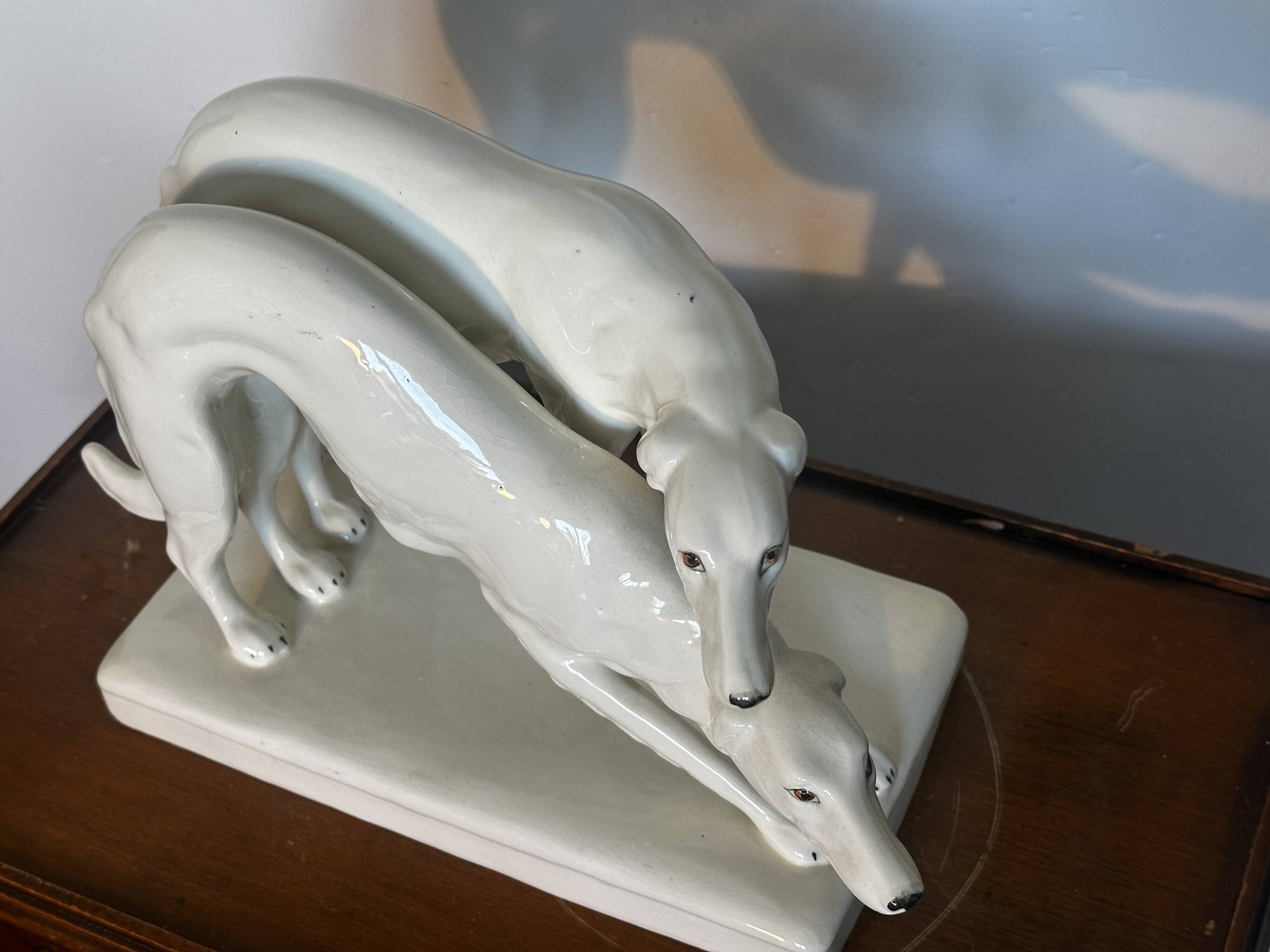 Pair of Borzoi - White Greyhounds - Art Deco ceramic