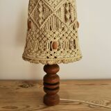 Lampe macramé vintage pied bois
