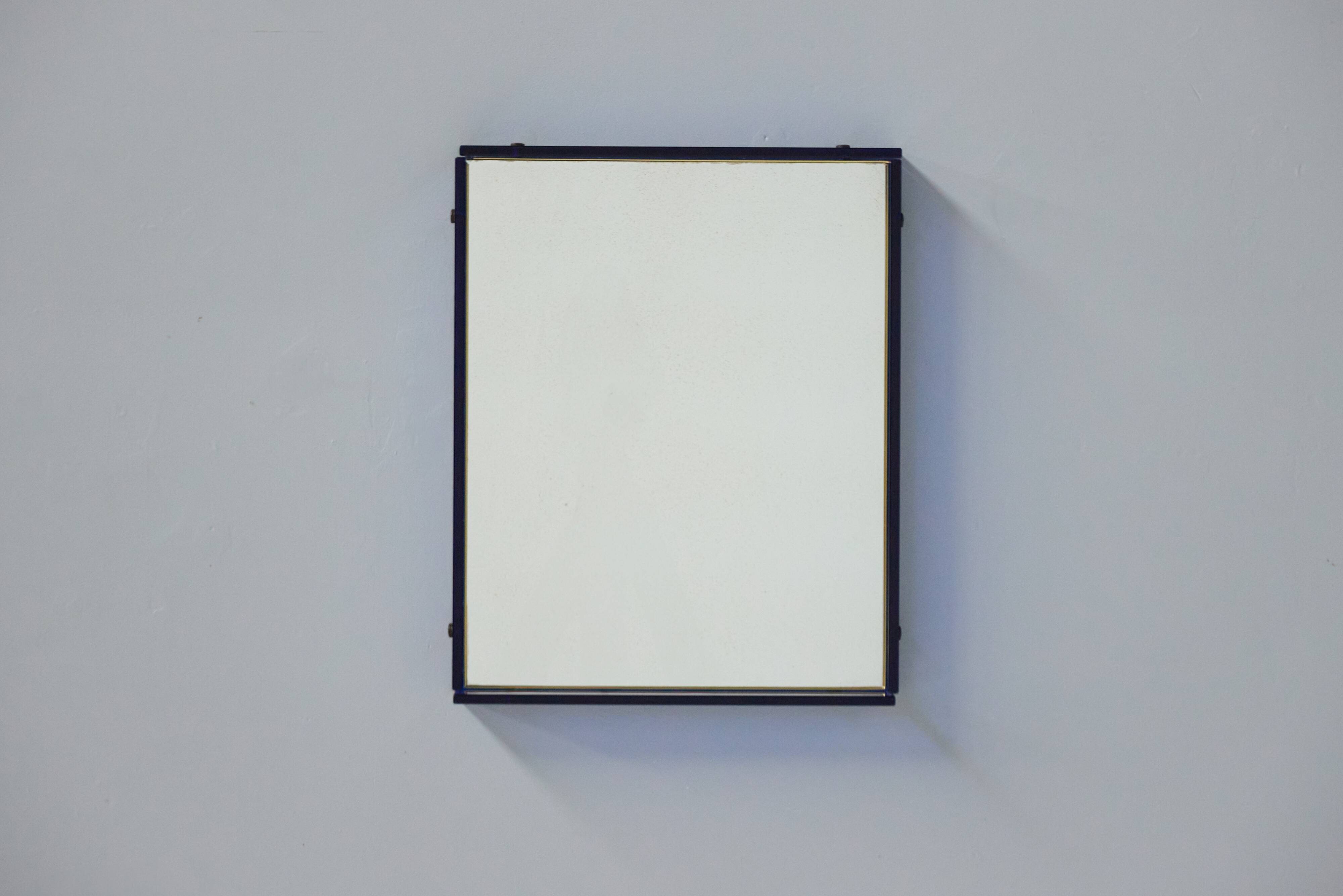 Blue Coloured and Mirrored Glass Wall Mirror, Italy, 1960s