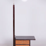 Lampadaire ArtDéco restauré, J. Halabala, noyer, chrome, verre, Tchéquie, années 1930