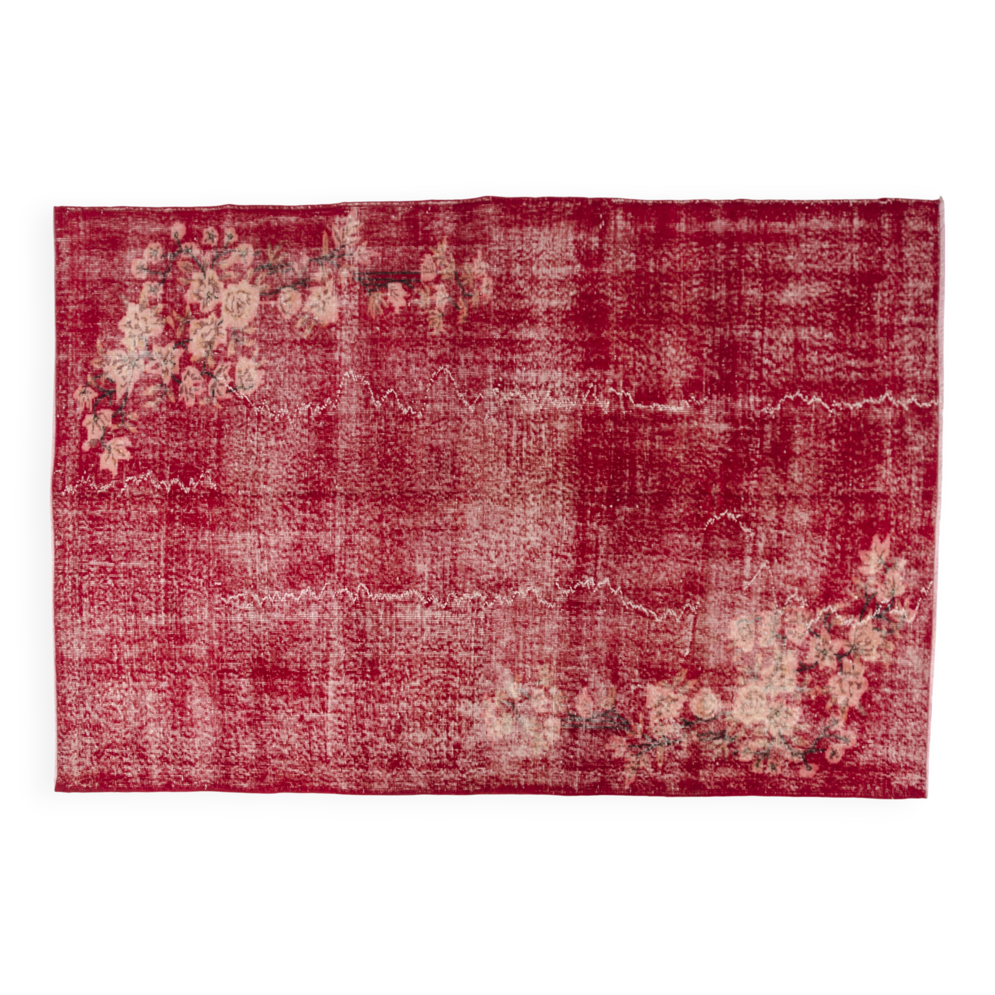 Tapis rouge turc vintage à motif floral