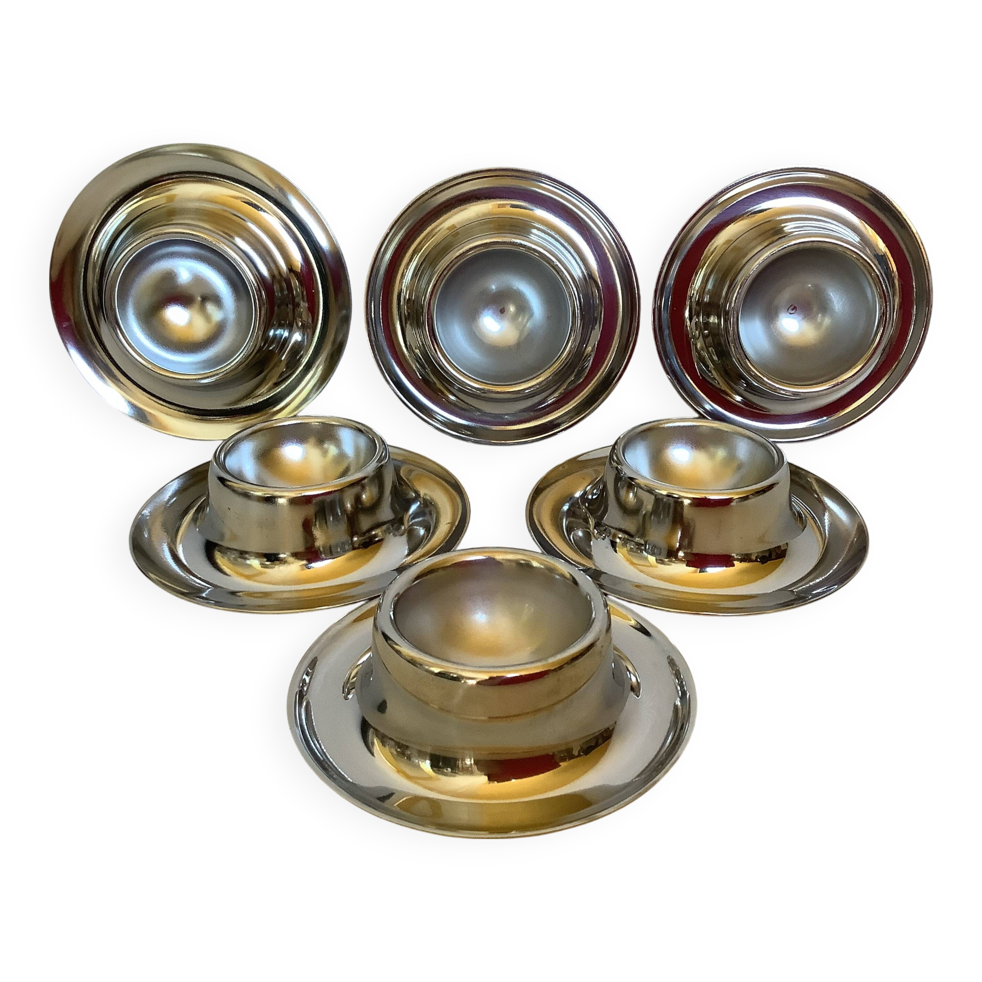 Six metal egg cups