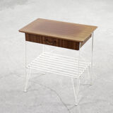 Vintage Mid-Century Scandinavian Modern Brown Walnut Nightstand with White Metal Legs, 1960s