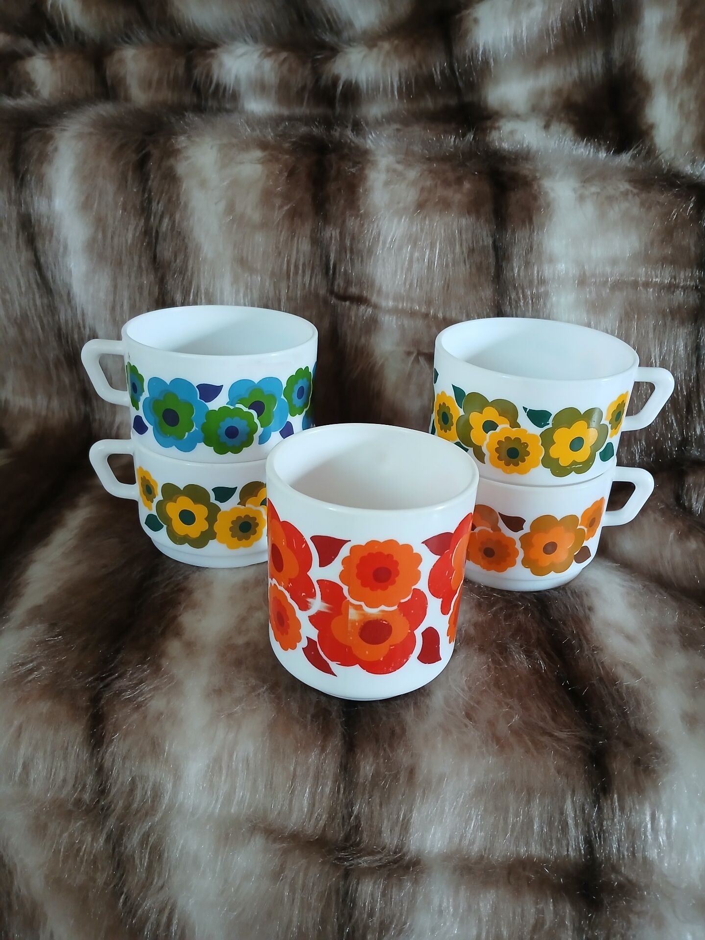 5 vintage cups in Arcopal/Lotus