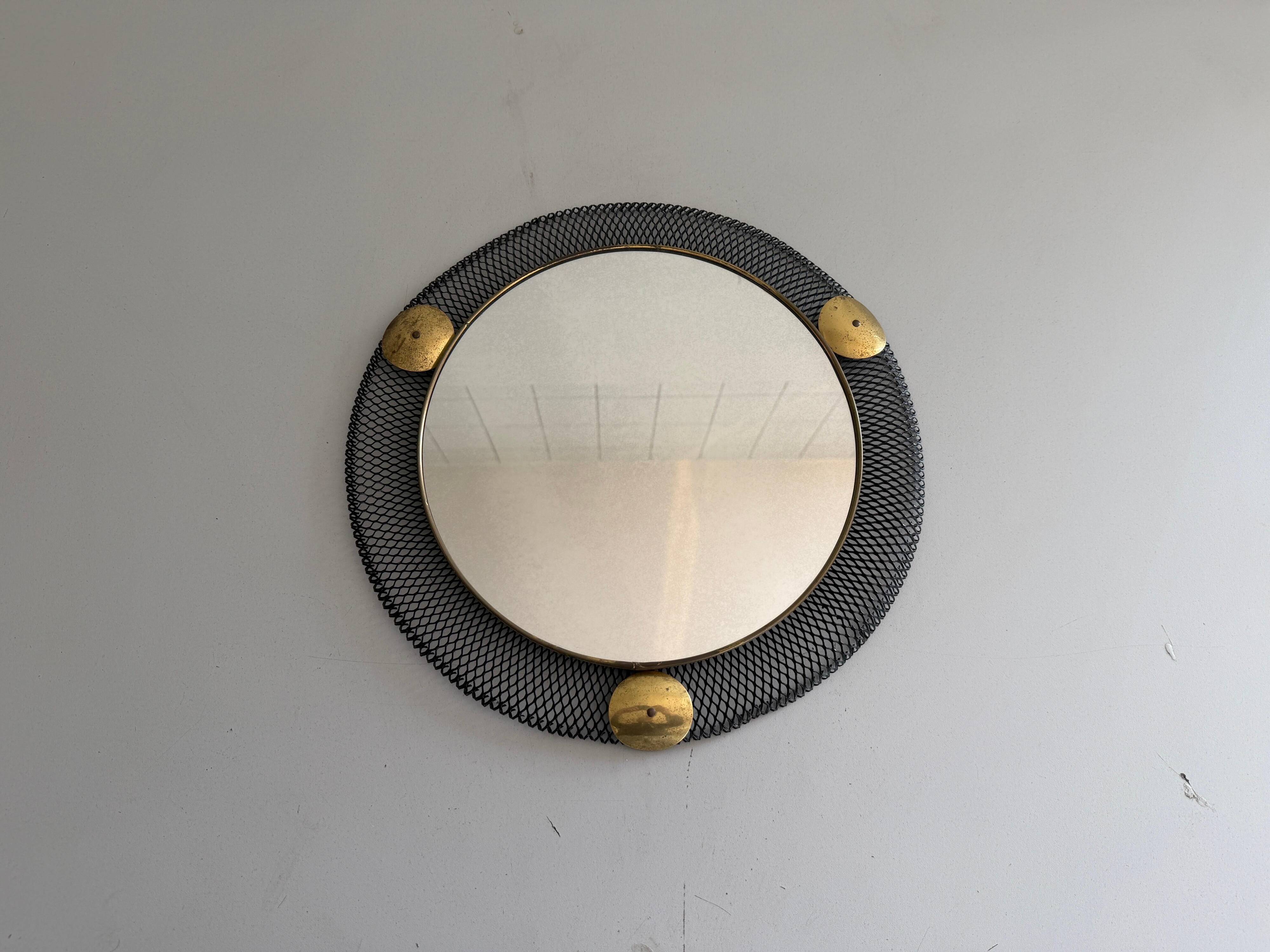 Round wall mirror in brass and black wire, 1960s, Germany