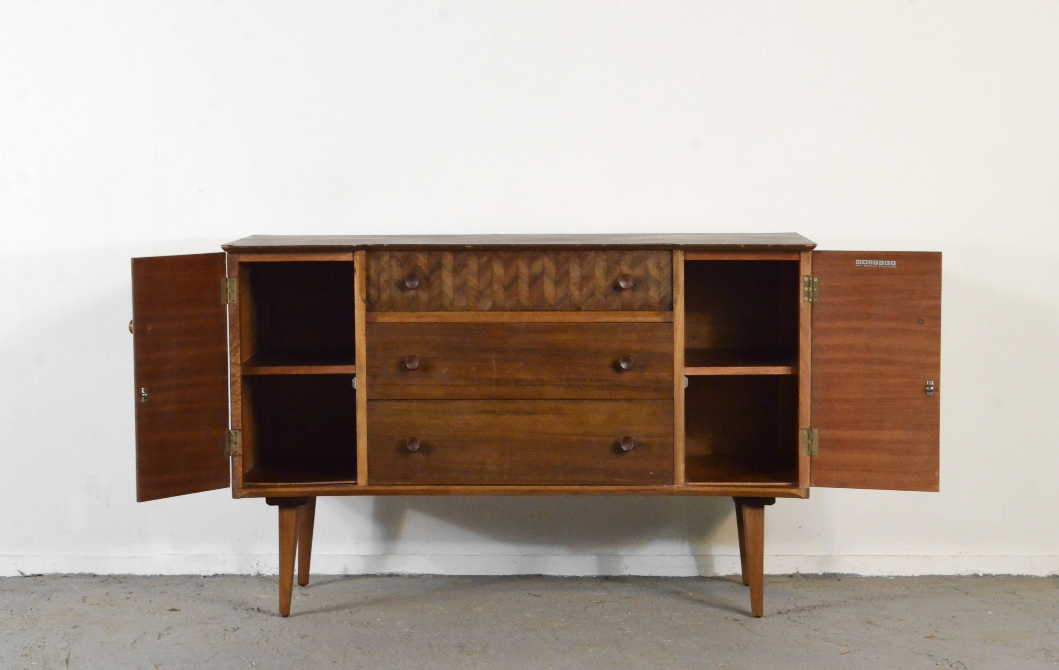 Vintage Midcentury Uniflex Walnut And Teak Sideboard / Dressing Table.