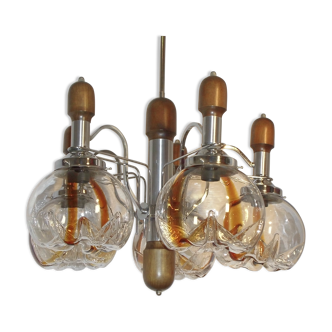 Murano glass chandelier wood and chrome for Mazzega 60/70