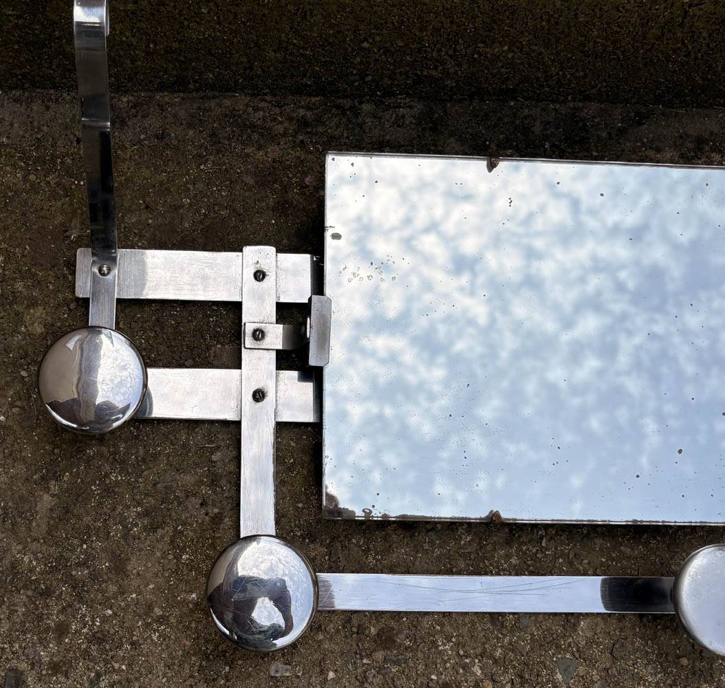 Miroir Mural Vintage à Patères, Chrome & Glace Mercure, Space Age, 60 / 70