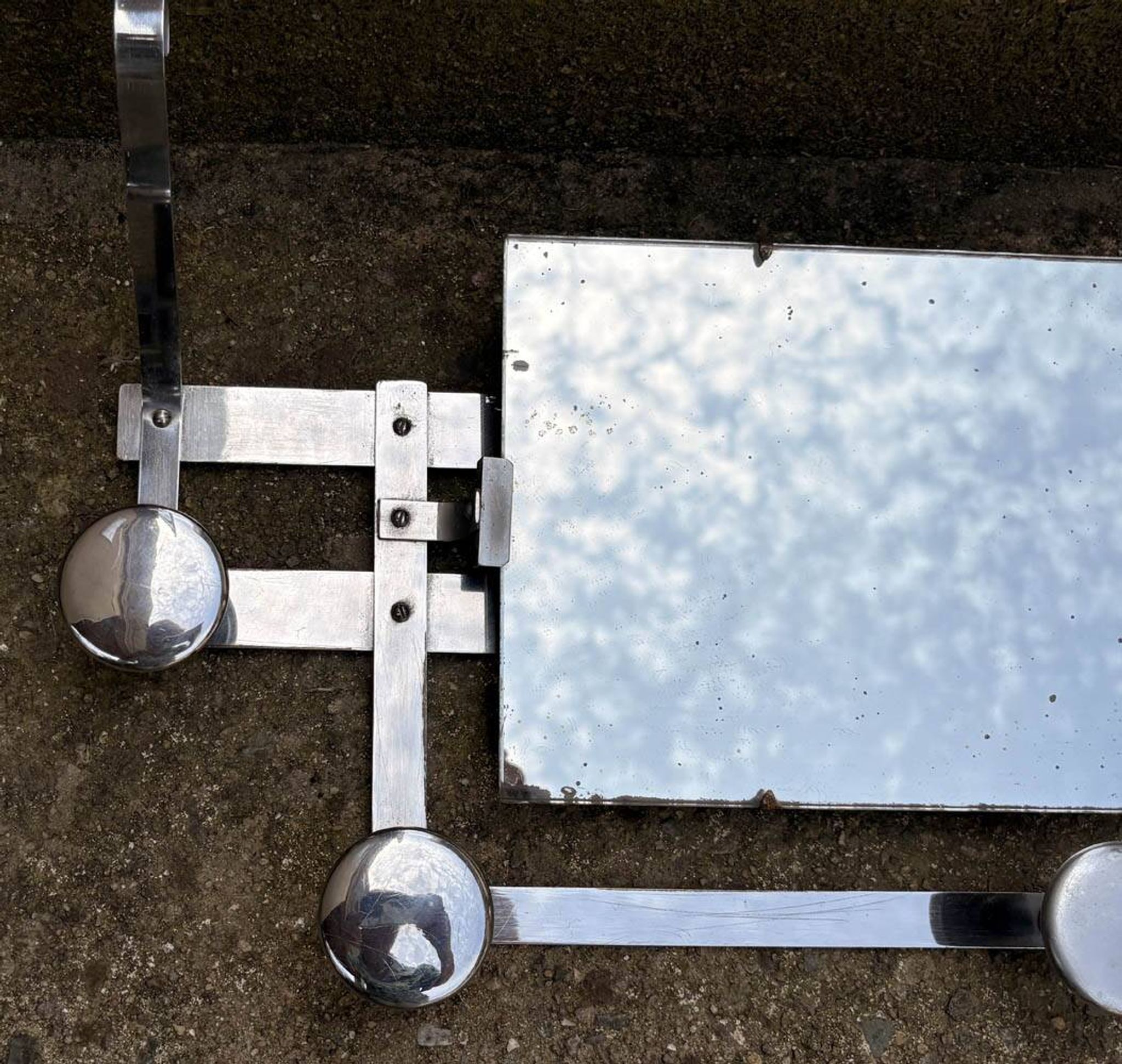 Vintage Wall Mirror with Hooks, Chrome & Mercury Glass, Space Age, 60s/70s