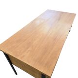 Vintage wooden desk with black steel frame