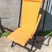 Napoleon III folding chair armchair black wood & vintage yellow fabric