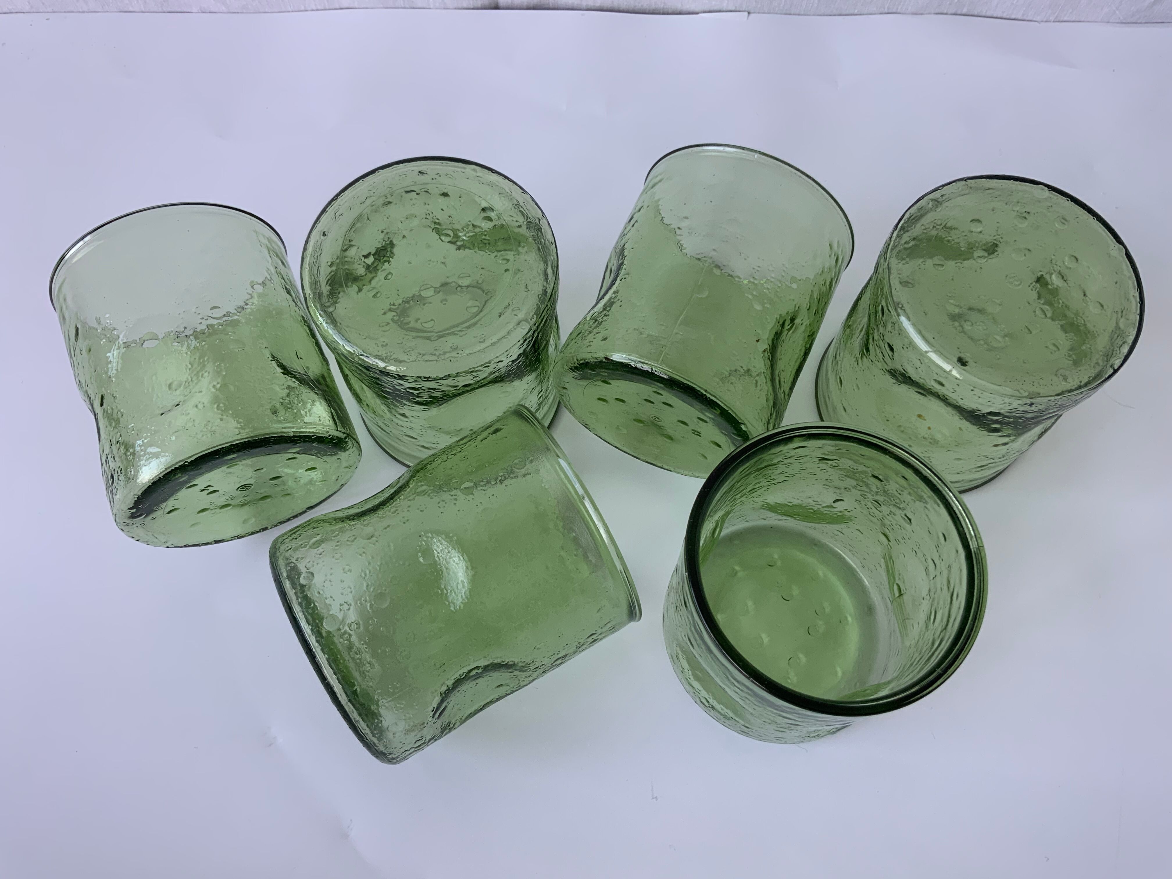 6 vintage green glasses