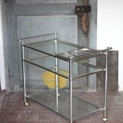 Vintage rolling dessert bar in gold metal and glass by Roche Bobois.