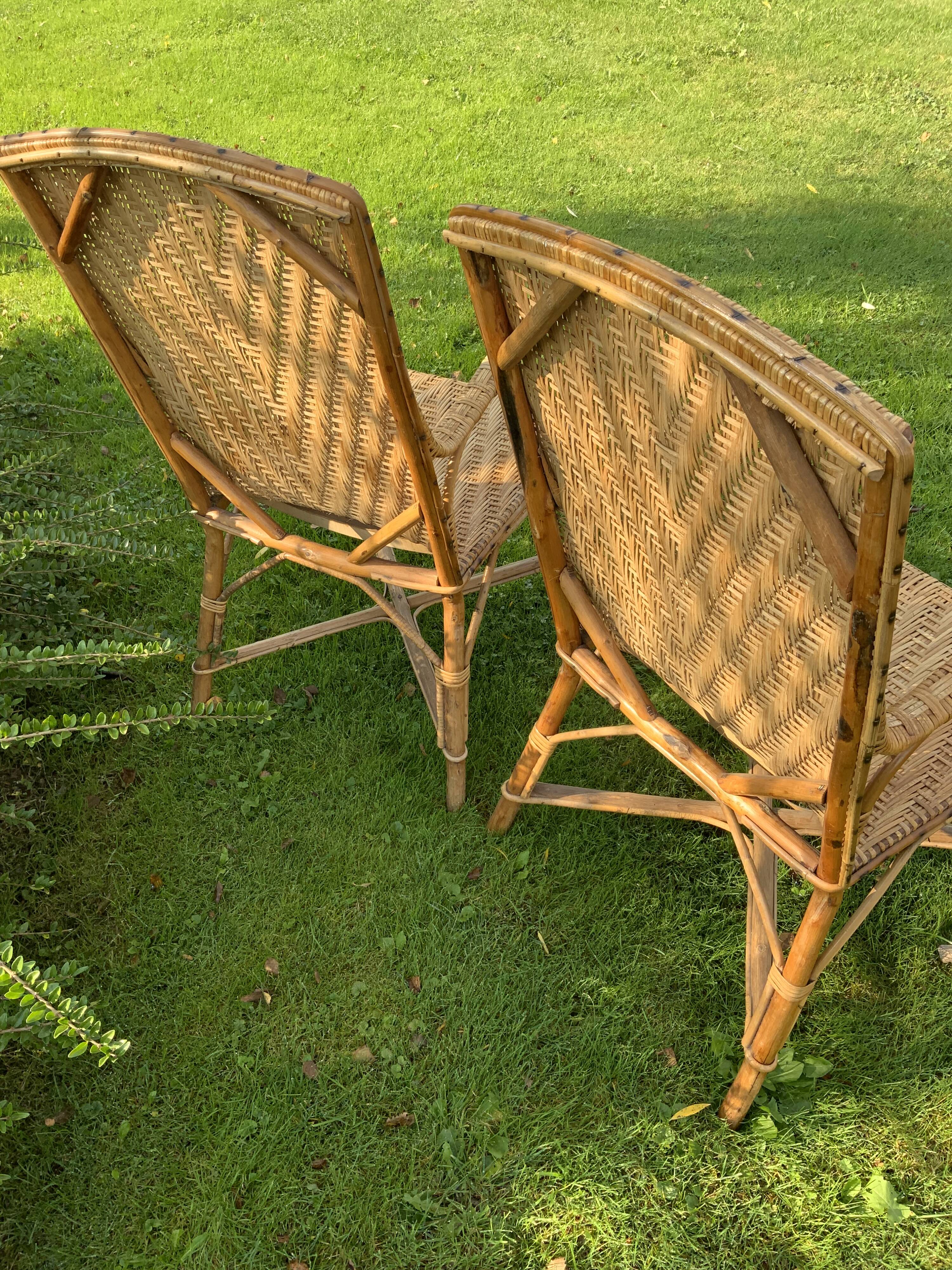 Pair of old wicker rattan chairs