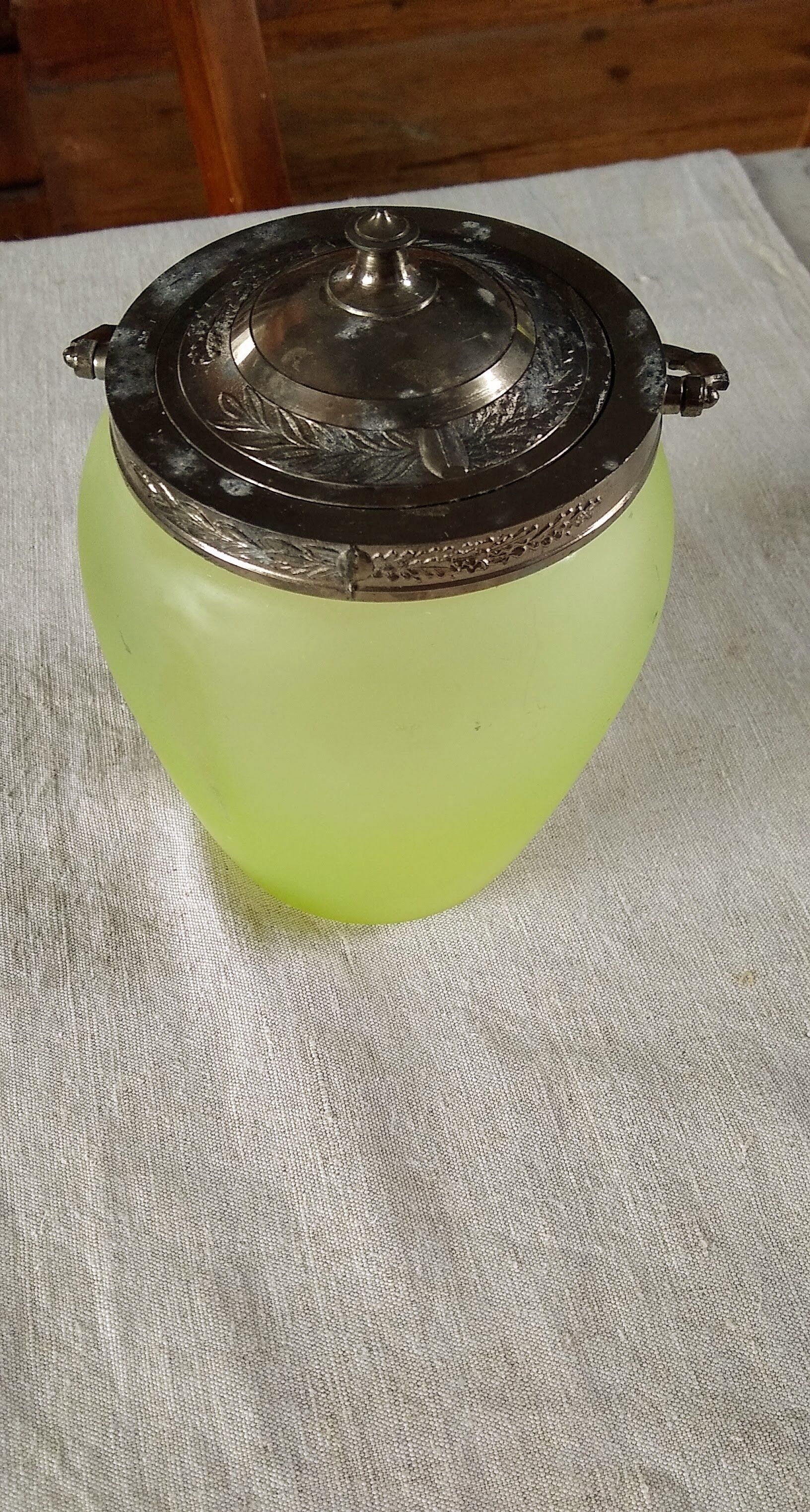 Opaline green glass cookie jar