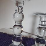 Bougeoirs en verre pied boule, lot de 2