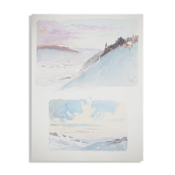 René leverd: switzerland, twilight and dawn, original signed watercolor