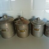 complete series of 6 metal jars with brass label