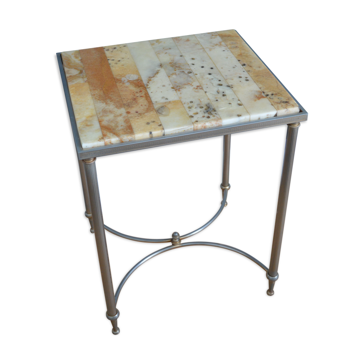 Metal and brass side table and marble tablet