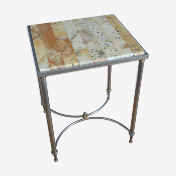 Metal and brass side table and marble tablet