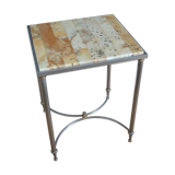 Metal and brass side table and marble tablet