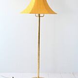 Lampadaire vintage en métal doré avec abat-jour jaune