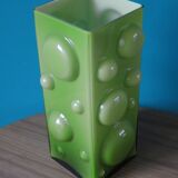 Vase carré à demi-bulles en verre doublé vert pomme - Danemark 1975