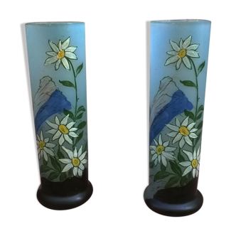 Pair of enamelled glass vases