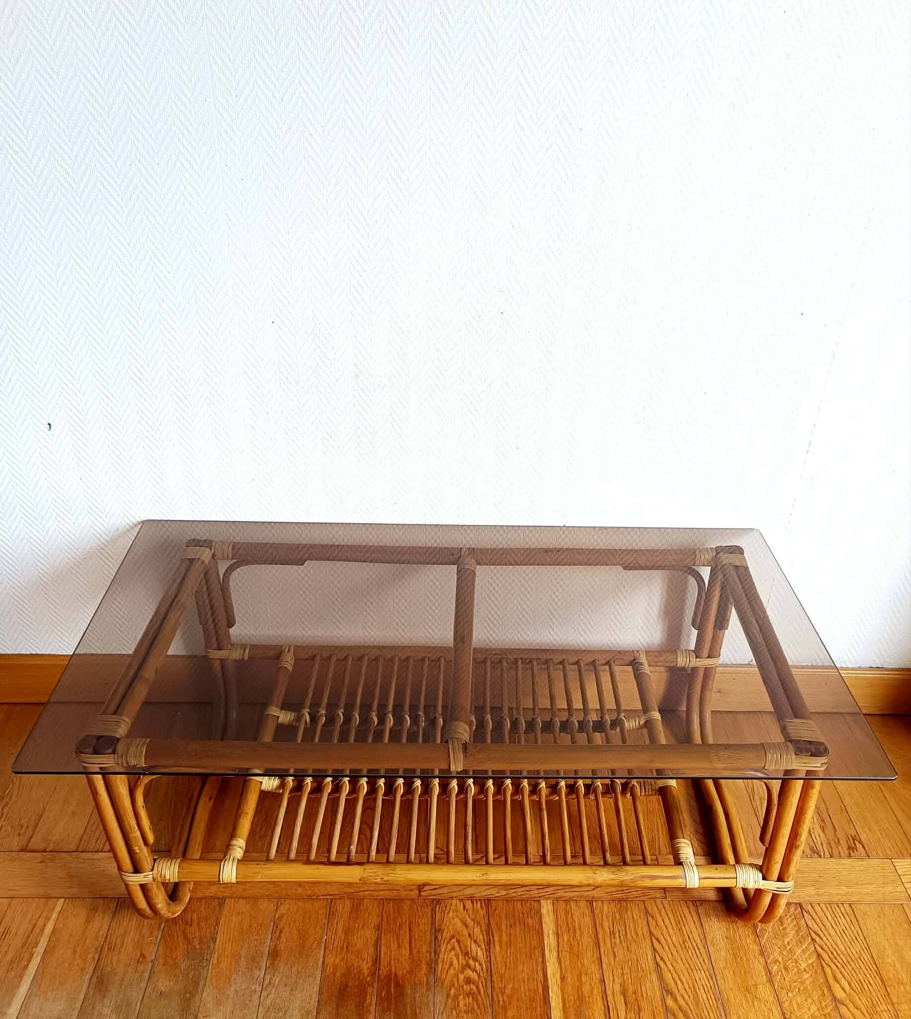 Vintage 1960s rattan coffee table