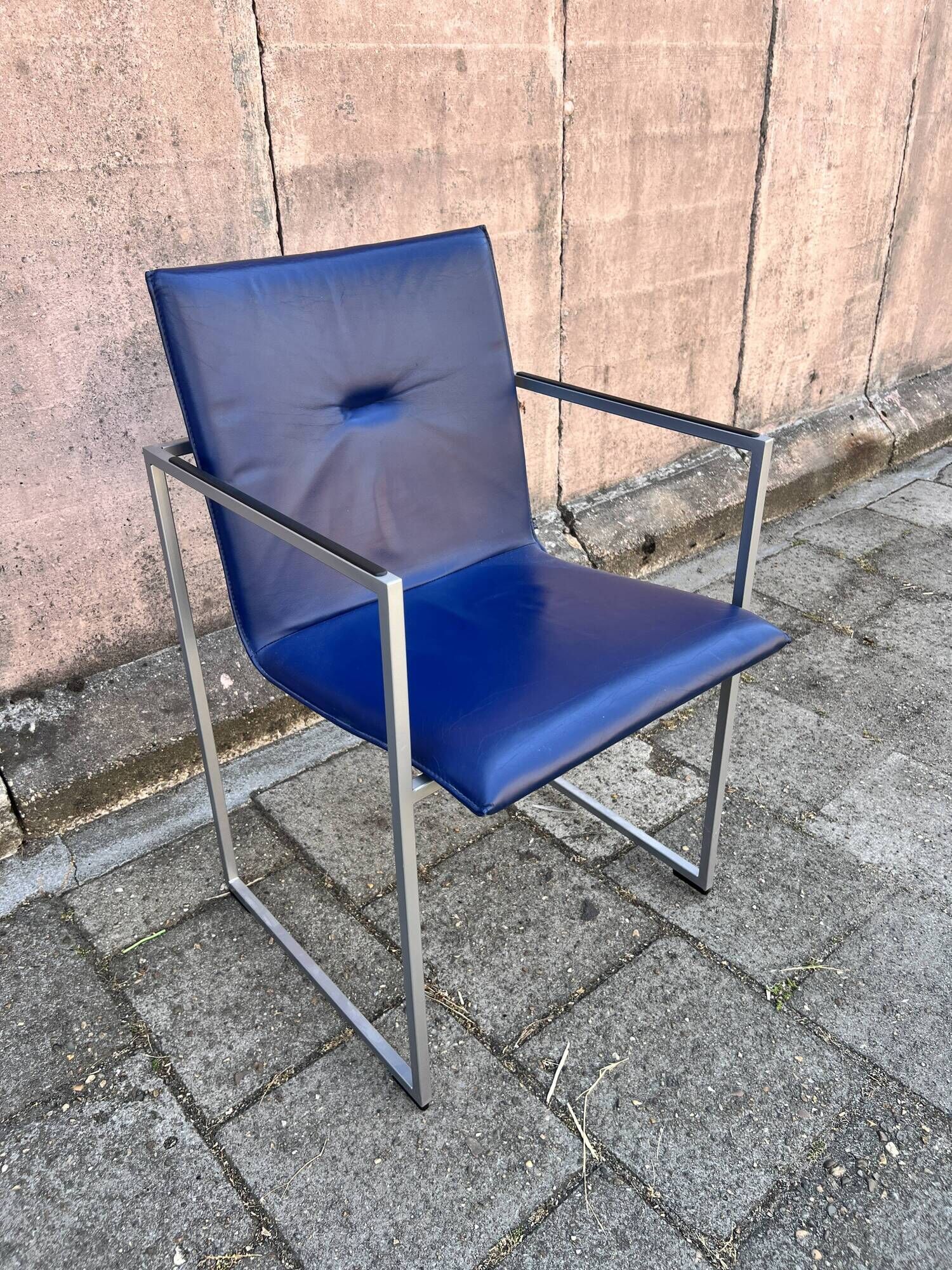 Four Arco Frame Dining Chairs / Blue Leather / Burkhard Vogther