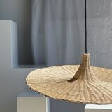 Large suspension, rattan luminaire in hat shape D:80cm