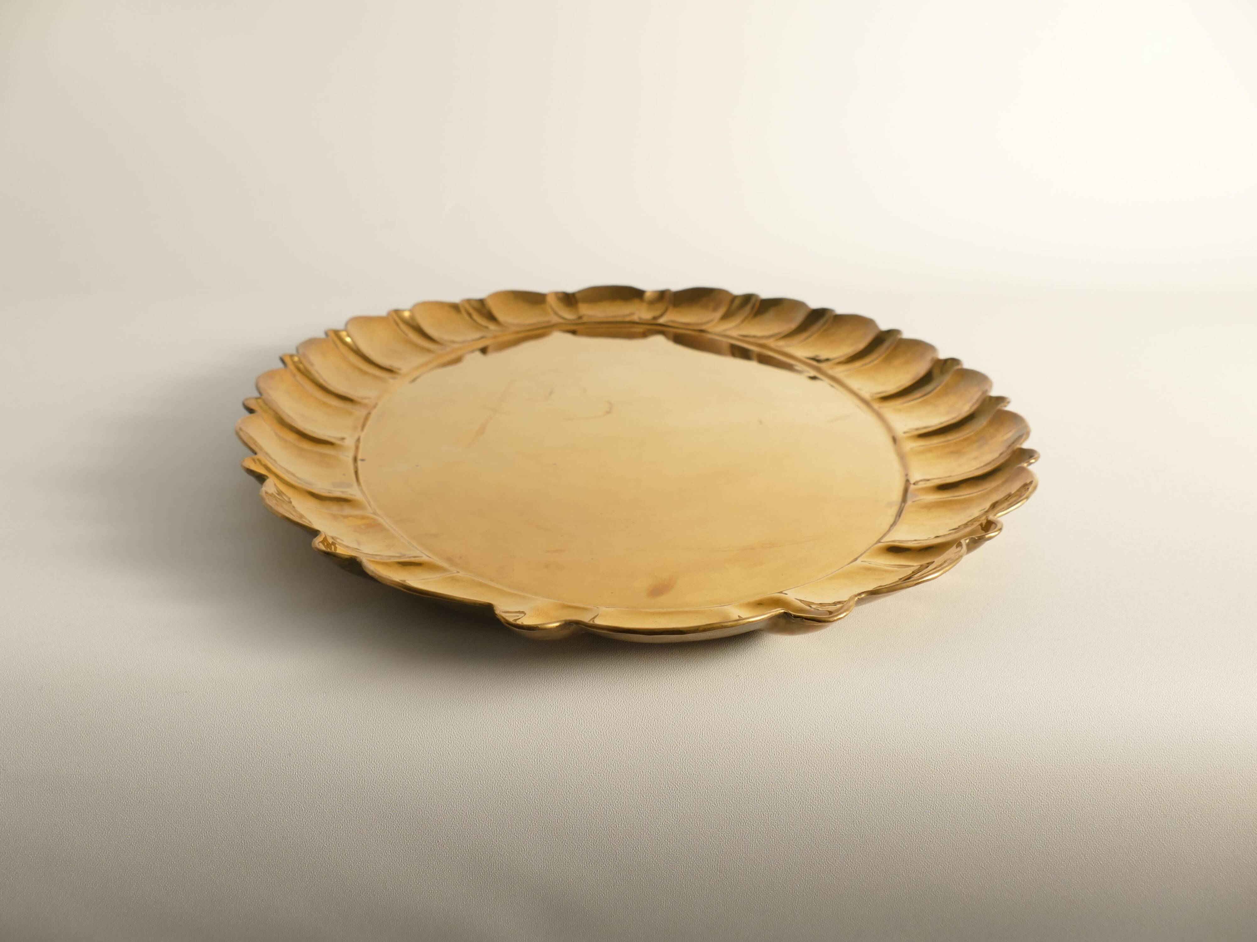 Hollywood Regency Large Oval Brass Tray by Firma Lars Holmström, Sweden 1940's