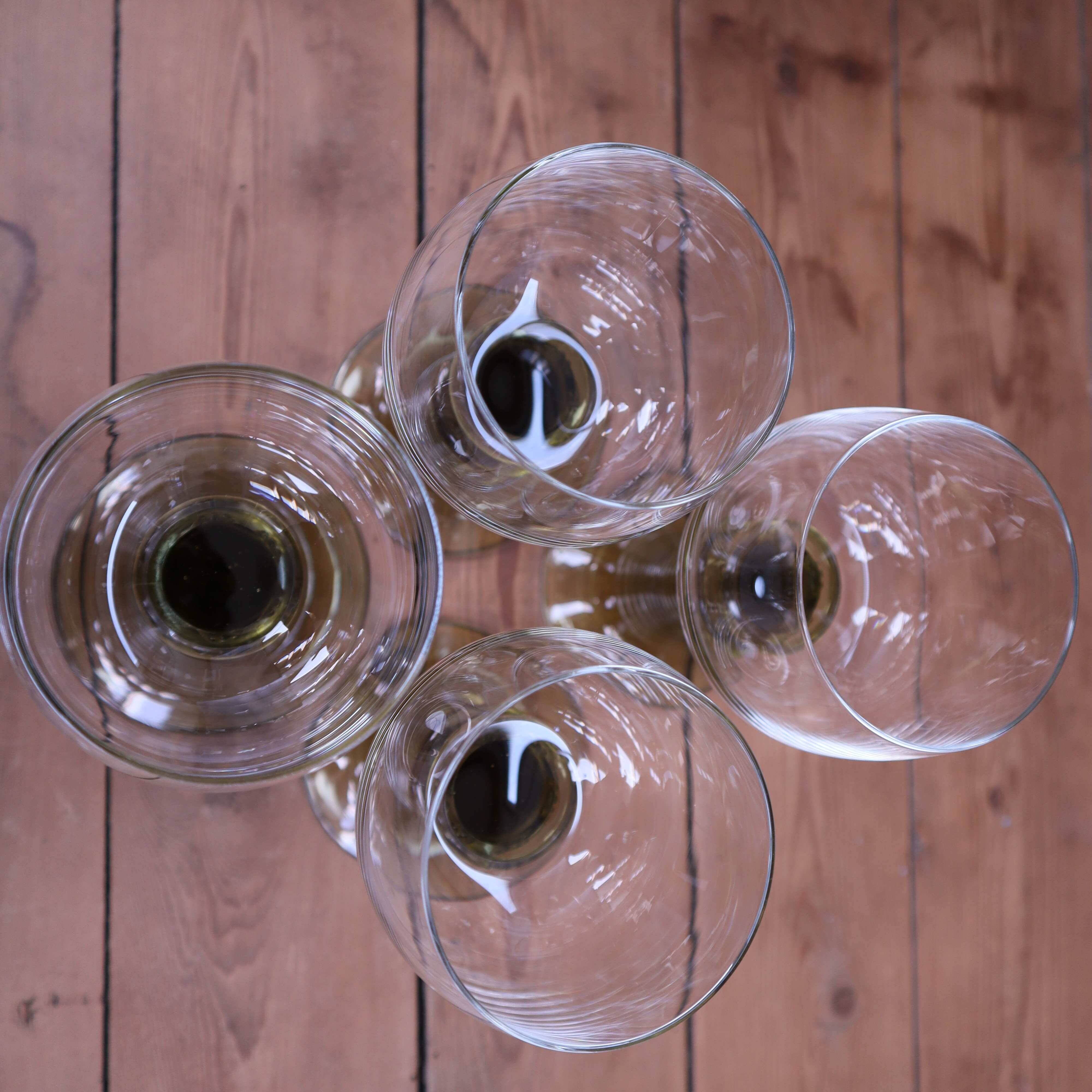 4 Roemer style wine glasses with large olive green stems