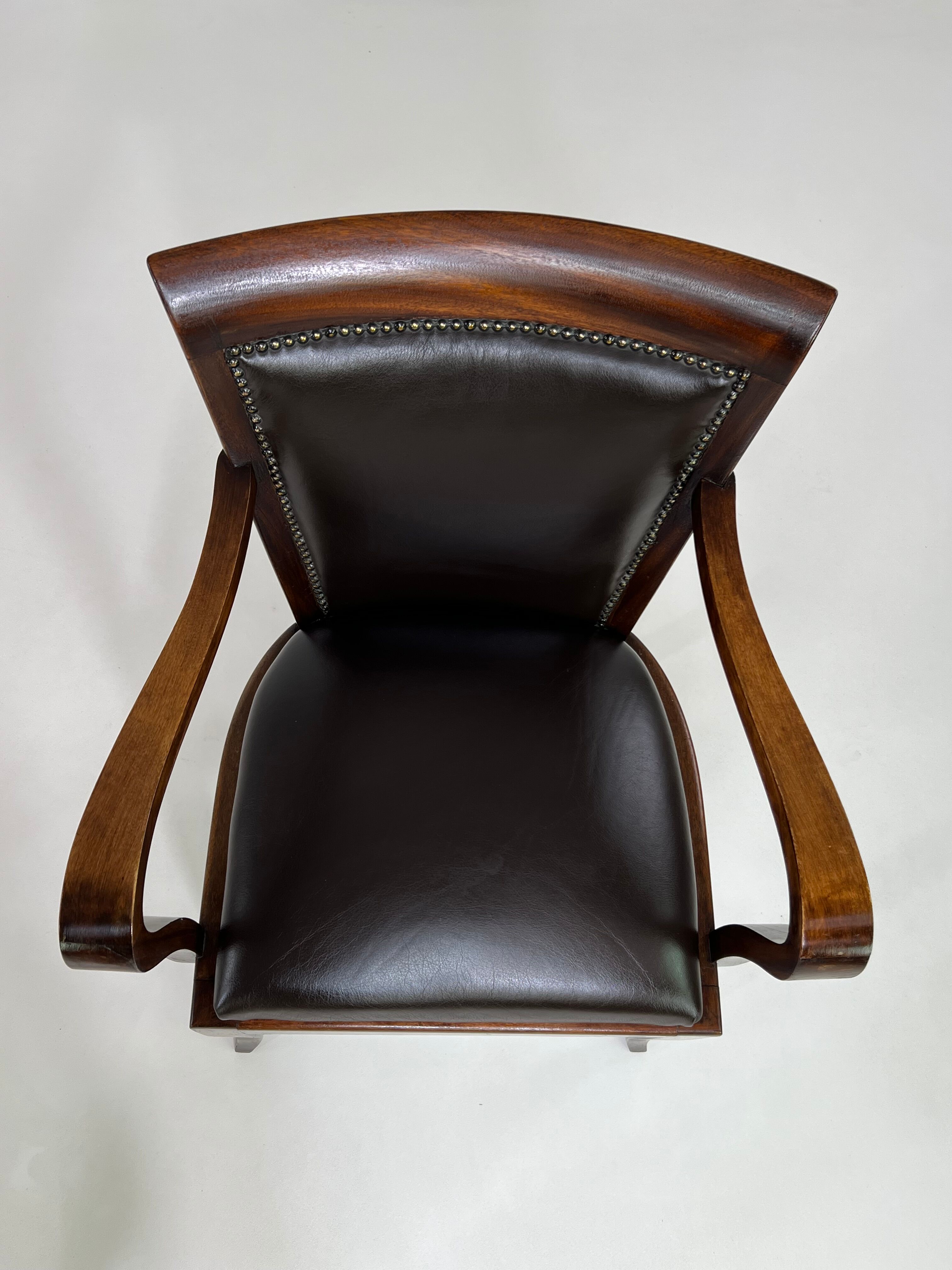 Fauteuil de bureau style Empire en bois et cuir