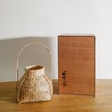 Vintage Japanese Ikebana Flower Bamboo Basket, 1960s