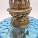 Blue glass and brass oil lamp