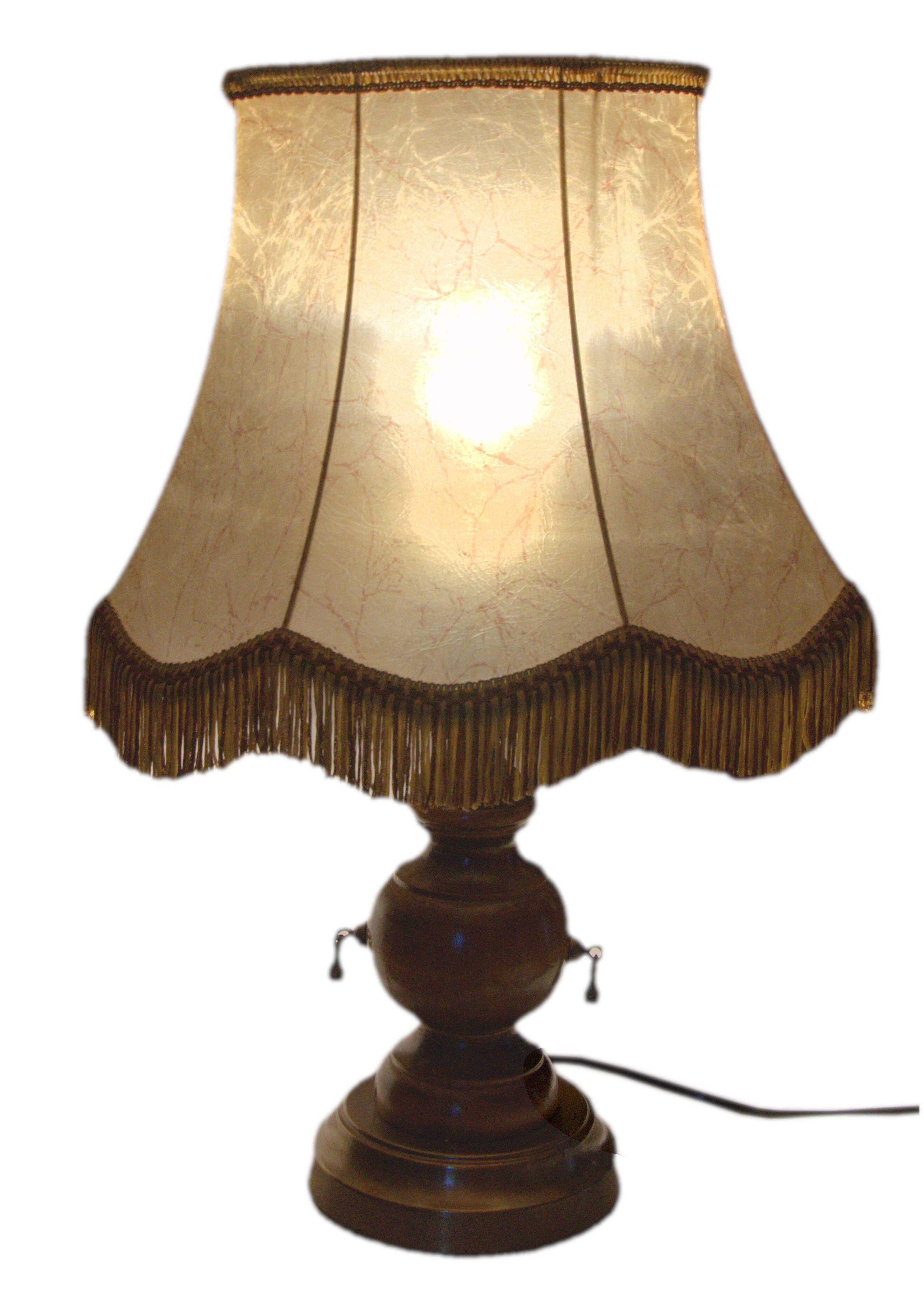 Retro-style lamp in turned wood and gold metal, 37x57cm