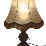 Retro-style lamp in turned wood and gold metal, 37x57cm