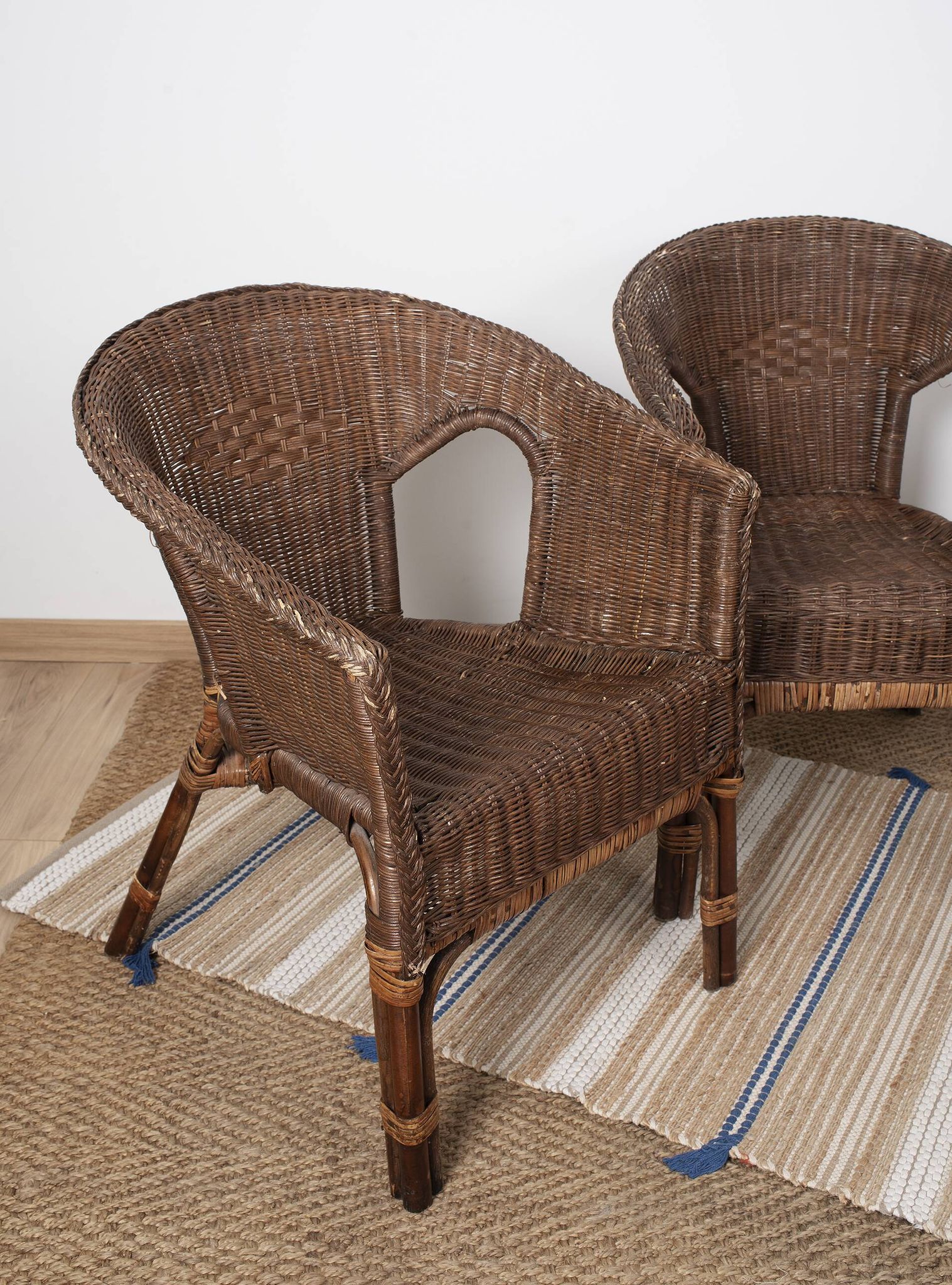 Fauteuil Rotin Vintage, en osier, lot de 3
