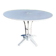 Garden table with a cast iron base and a metal top.