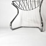 Vintage Metal Dining Chairs Brown Velvet Cushions, Italy, 1970s, Set of 3