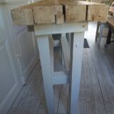Vintage workbench with pearl gray patinated base and wooden top