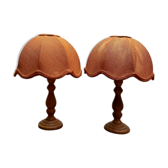 Paire de lampe pied bois vintage