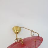 Suspension in perforated red lacquered metal, brass and opaline in the style of Mathieu Matégot