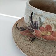 Large stoneware cup and saucer with floral decoration – 1970s