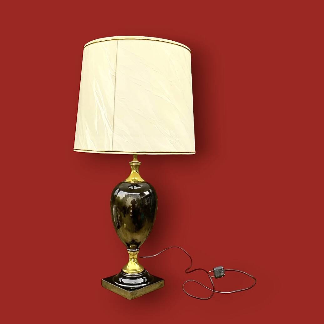 Vintage table lamp in glazed ceramic and gold-tone metal